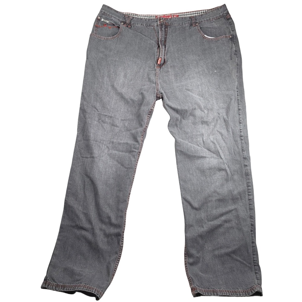 LRG Mens Jeans Tag 46 Actual 44x32 Grey Wash Baggy Skater Denim Red Stitch VTG